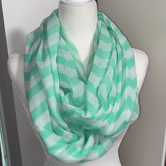 Tiffany Blue Teal Mint Chevron Bohemian Artsy Whimsical Wide Infinity Scarf - Picture 5 of 11